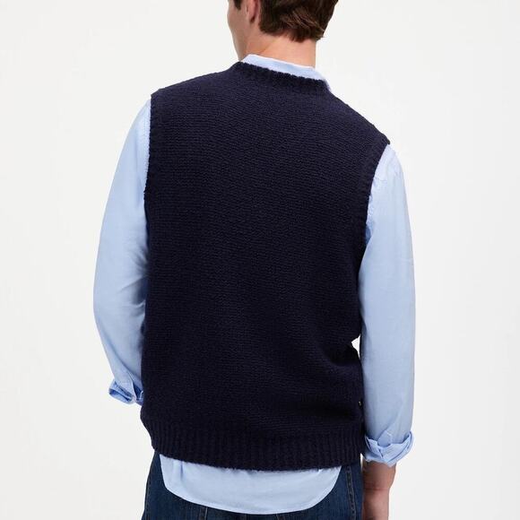 Madewell Boucle Sweater Vest Wool Blend Sleeveless V-Neck Navy Blue NWT Medium - Picture 2 of 7